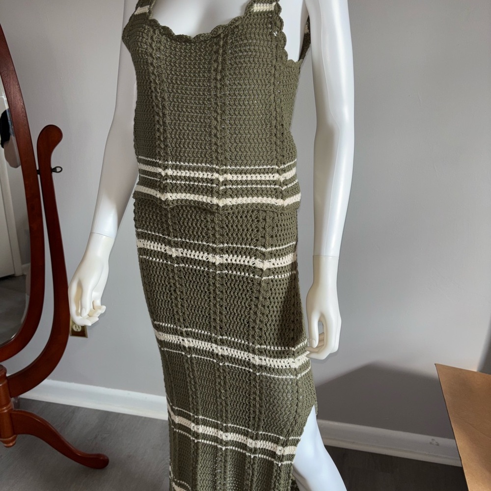 Fate Green Tan Spaghetti Strap Sheath Maxi Dress